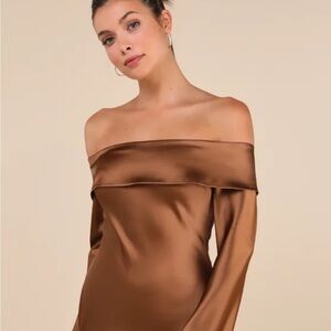 Lulu's Brown Off-Shoulder Mini Dress
